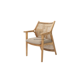 La silla de comedor Alula combina elegante madera de teca con ratán natural, ofreciendo una opción de asiento elegante y duradera. - Product Image 3