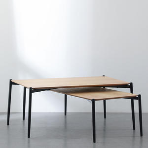 Ensemble de table basse minimaliste, plateau en bois, pieds en métal noir, design nordique, meubles de salon - Product Image 1