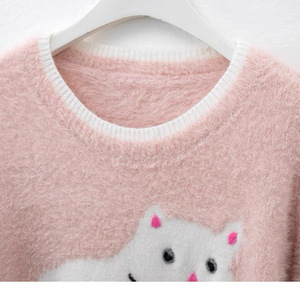 Pull col rond rose à imprimé chat pour femme Zhan Ya, coupe ample, manches longues, tricot anti-boulochage, collection automne-hiver - Product Image 3