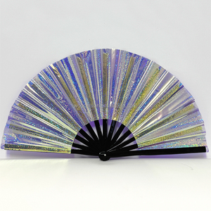 Stock láser grandes ventiladores plegables PVC <span class=keywords><strong>Taichi</strong></span> Kung-Fu ventiladores de mano para Festival Club Dance Party - Product Image 2