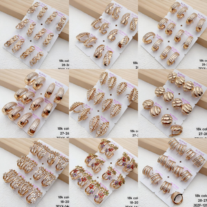 XUPING Vente en gros Boucles d'oreilles créoles couleur or 18 carats, <span class=keywords><strong>Huggies</strong></span> à trois couches de zircone cubique pour femmes, Bijoux pour usage quotidien - Product Image 2