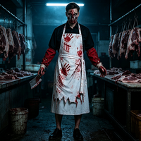 Herren Blutiger Metzger-Kostüm Halloween Horror-Party-Outfit Blutiger Handabdruck Zerlumpte Schürze Cosplay-Anzug