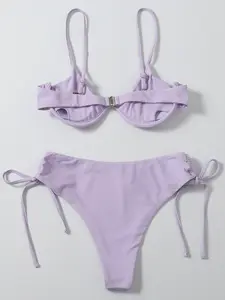 Lavendel Farbe Kordeln Sexy Bügel Push Up Bikinis Frau Bade bekleidung 2021