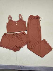 Conjunto de Pijama de Tres Piezas para Mujer, Camisola con Encaje en Contraste, Elástico y Suave, en Oferta - Product Image 3