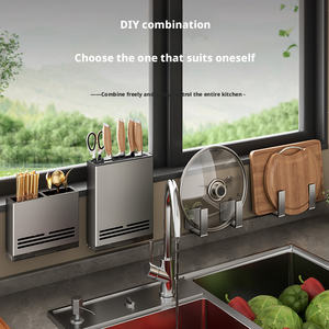 Soporte de pared para cuchillos de cocina al por mayor, organizador de utensilios domésticos con drenaje para palillos - Product Image 4