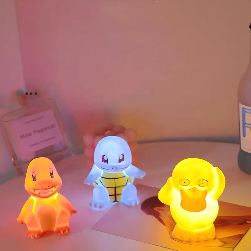 슈퍼 귀여운 피카추 야간 조명 램프 장난감 선물 PVC 만화 LED 아기 램프 오리 거북이 드래곤 잠자는 빛