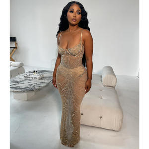 <span class=keywords><strong>Robe</strong></span> de soirée élégante pour femme <span class=keywords><strong>H</strong></span>-593, fines bretelles spaghetti, maille, strass, tenue de soirée, <span class=keywords><strong>robe</strong></span> <span class=keywords><strong>longue</strong></span> brillante pour femme - Product Image 2