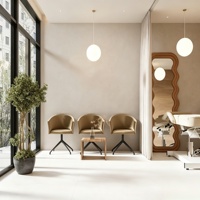 Ensemble de mobilier de salon de coiffure moderne avec éclairage LED personnalisé, prix de gros, miroirs ovales et carrés de luxe léger, design brutaliste