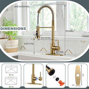 Rubinetto da Cucina in Acciaio Inox <span class=keywords><strong>con</strong></span> <span class=keywords><strong>Doccetta</strong></span> Estraibile, Miscelatore Acqua Calda e Fredda, Rubinetto Dorato a Leva Singola <span class=keywords><strong>con</strong></span> Molla - Product Image 6