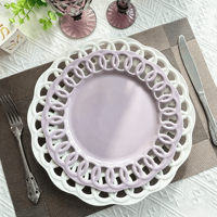 Ensemble d'assiettes en céramique creuses de couleur violet Morandi avec bord festonné, assiettes décoratives pour la maison, les mariages, les fêtes, la décoration de table