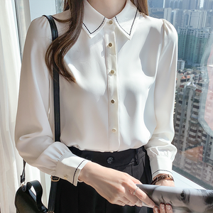 Pakaian Wanita Blus Polos Kerah Lipat Longgar Elegan Mode Kantor Musim Semi Musim Panas Tipis Kasual Korea 8310 # - Product Image 3