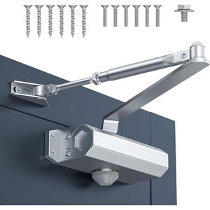 Calzibeno Automatic Door Closer 55-100kg Adjustable Speed Silver Aluminum Minimalist Design for Home Light Commercial Use - Product Image 1