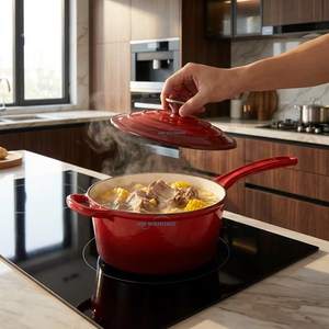 Set <span class=keywords><strong>di</strong></span> Pentole <span class=keywords><strong>di</strong></span> Lusso in Ghisa Smaltata <span class=keywords><strong>di</strong></span> Alta Qualità, Ecologiche e Multifunzionali, Stile Americano con Coperchio Singolo - Product Image 3