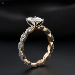 2,05 TDW Oval & Round Cut Diamond Ring 18K Yellow Gold Twisted Band Cvd/Hpht anillo impermeable Diamond Lab Stone Jewelry - Product Image 4