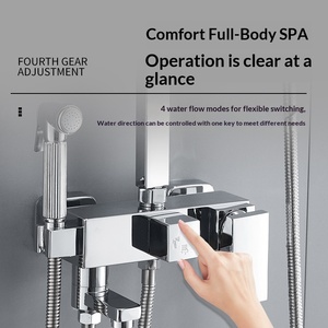 Ensemble de douche de salle de bain en cuivre chromé <span class=keywords><strong>Xinchao</strong></span> avec pomme de douche à effet pluie pressurisée murale et barre coulissante - Product Image 4