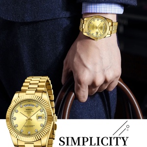 For 2627 Luxury Gold Quartz <b>Watch</b> Men Stainless Steel 3BAR Water Resistance Luminous Date Week Fashion Diamond Push Button - Product Image 6