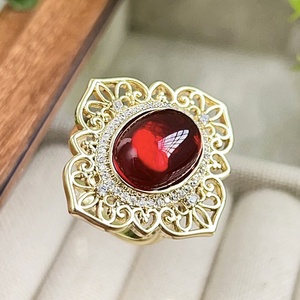 Parures de bijoux vintage écologiques en cuivre 10*14mm avec zircon rouge, design rétro ajouré, hypoallergéniques, bijoux haut de gamme - Product Image 4