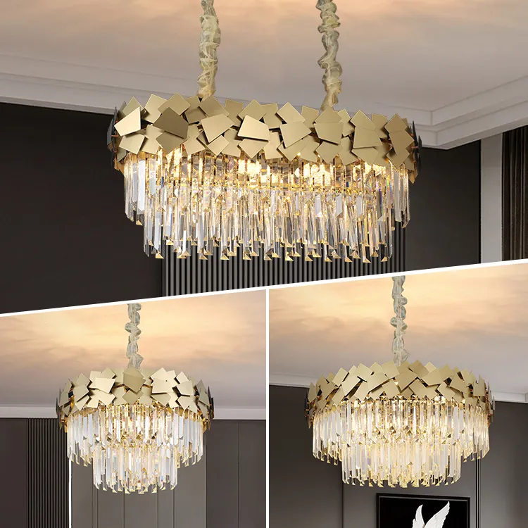 New Trend Luxury Modern Hotel Lighting Luxury Rectangle Round Gold Led Crystal Chandelier