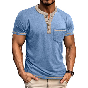 Men's Short Sleeve Henley T-Shirt Solid Color Knitted Raglan Sleeve Casual Fit Regular Length Green 180g Anti-Pilling - Product Image 2