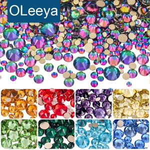 Strass en verre Oleeya en gros, tailles mixtes, 8+8 facettes, strass à dos plat et strass dorés à dos plat pour ongles DIY - Product Image 1