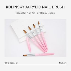 Pure Kolinsky Oval Nail Brush Pink Plastic Handle <b>Natural</b> Hair Acrylic Gel <b>Painting</b> Brush Private Label - Product Image 3