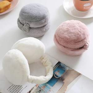<span class=keywords><strong>Cache</strong></span>-oreilles d'hiver chaud Fille Fluffy Fold Burger Shape Women Headphone Earmuffs Soft Cashmere Solid Cute Warmer Fake Fur Earlap - Product Image 2