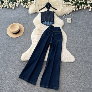 Conjunto Casual de Verano de 2 Piezas para Mujer, Top Tipo Túnica y Traje de <span class=keywords><strong>Mezclilla</strong></span> Ajustado, Conjuntos Deportivos al por Mayor - Product Image 4