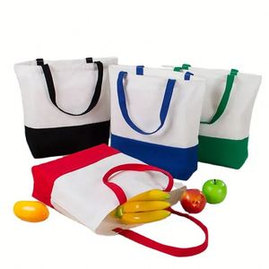 Bolsa de Mano de Lona de Algodón Personalizada con Combinación de Colores Azul y Blanco para Uso Diario - Product Image 1