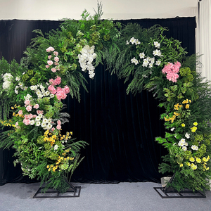 Toile de fond vert luxuriant avec décorations de mariage colorées rose, blanc et jaune et arche florale 8 pieds en soie 3D - Product Image 2
