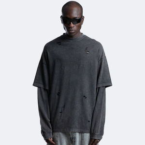 사용자 정의 남성 운동복 빈티지 산성 세척 대형 인쇄 300gsm 스트리트웨어 면 두 조각 남성용 고민 운동복 - Product Image 2