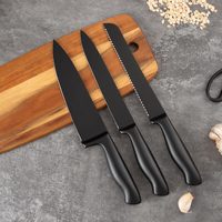 Ustensiles de cuisine en acier inoxydable noir, lame 3Cr13, accessoires de cuisine personnalisés, ciseaux, ensemble de couteaux de chef avec bloc à couteaux en bois