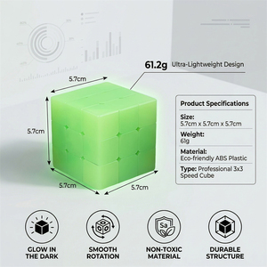 <span class=keywords><strong>Cube</strong></span> Magique Lumineux 3x3x3 en Plastique Vierge 3D Personnalisable, Vert Fluorescent, Rotatif, qui Brille dans le Noir - Product Image 2
