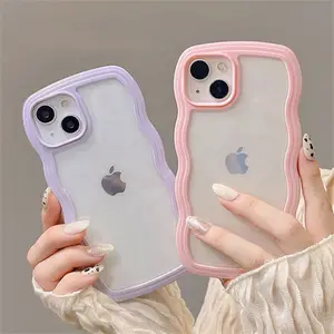 2024 nuevo diseño moda chica TPU Color marco ondulado cubierta de acrílico transparente funda de teléfono móvil para iPhone 13 12 11 14 Pro Max 7 8 Plus