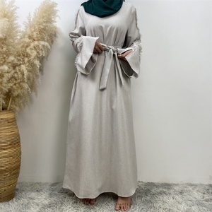 6804 #   Nouvelle robe ample en lin à manches fendues, design modeste, style islamique, pour le Ramadan - Product Image 4