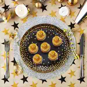 FDA Approved 7-Inch <b>Disposable</b> Round Paper <b>Plate</b> in Black and Gold Foil 350gsm White Board Party Supplies - Product Image 2