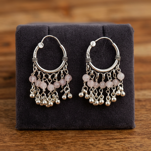 <b>Silver</b> Plated 925 <b>Silver</b> Rose Quartz Hoop <b>Earrings</b> for Women Ethnic Wedding Jewelry Moissanite Diamond Pearl Water <b>Drop</b> Shape - Product Image 3