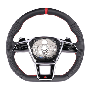 Volant en cuir perforé noir de haute qualité compatible avec <span class=keywords><strong>Audi</strong></span> C8 A6 S6 RS6 A7 S7 RS7 A8 S8 Q7 <span class=keywords><strong>Q8</strong></span> - Product Image 4