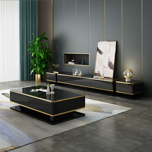 Conjunto de Muebles de Sala de Estar de Lujo Contemporáneo con Soporte para TV de Piedra y Mesa de Centro con Almacenamiento para Hotel y Hogar - Product Image 2