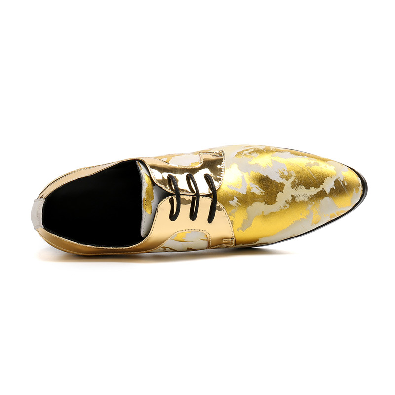 Luxury Gold Men's Oxford Shoes - Genuine Leather High Heels for Nightclub Party - Breathable & Waterproof Dress Shoes Luxury Gold Men's Oxford Shoes - Genuine Leather High Heels for Nightclub Party - Breathable & Waterproof Dress Shoes