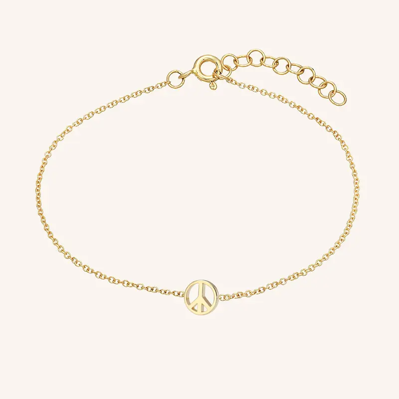 Mode Minimalistische 925 Sterling Zilveren Nieuwkomers 18K Goud Kleine Vrede Bedelarmband Voor Dames