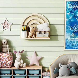 Wooden Wall <b>Shelf</b> Bohemian Style Rattan Arch Design Natural Color Wall Mounted Storage <b>Rack</b> For Living Room Bedroom Display - Product Image 4
