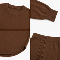 Ensemble deux pièces décontracté en laine tricotée pour femme – Pull à col rond et pantalon large – Collection Automne Hiver