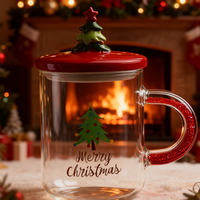 Mug en verre classique de 400 ml avec motif de Noël, pour thé, café, jus, verre à boire avec décalcomanie de Noël, mug en verre transparent