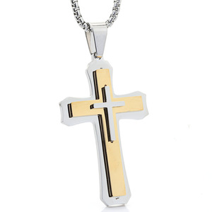 <b>Cross</b> Pendant Necklace Stainless Steel Gold Silver Tone Unisex Fashion Jewelry Gift - Product Image 1