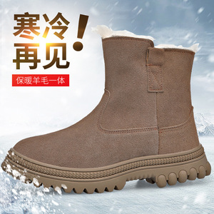 Botas de nieve para hombre, cálidas, <span class=keywords><strong>con</strong></span> forro de lana gruesa, antideslizantes, botas Chelsea de invierno, tacón bajo, color sólido, piel de vaca marrón, <span class=keywords><strong>cremallera</strong></span> lateral - Product Image 3