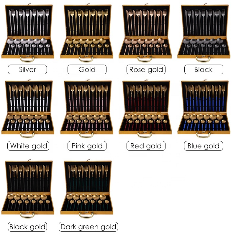 24pcs Custom Logo Eco-Friendly Modern Restaurant Tableware Flatware Spoon Fork Knife Wedding Cubiertos Gold SS304 Stainless Set · image 5