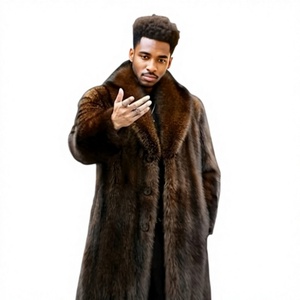 High Quality Men's Real Natural <b>Fur</b> Long Overcoat with Hooded Collar Waterproof Reversible Pockets - Product Image 1