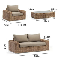 Ensemble de meubles d'extérieur en rotin tressé OEM Foshan : Chaise longue de luxe, table basse de balcon, chaise de jardin pour salon, canapé en rotin tressé