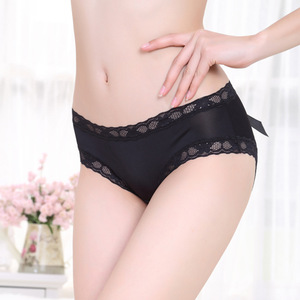 Braguitas de mujer de talle medio, color liso, con ribete de encaje, ropa interior transpirable para chica - Product Image 1