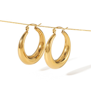 Pendientes de Aro de Acero Inoxidable, Pulidos, en Oro y Plata de 18k, Joyería de Moda para Mujer, Diseño Geométrico Circular Elíptico - Product Image 4